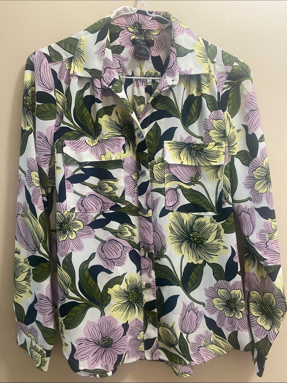 Ann Taylor Factory Floral Button-Down Shirt in Pink, Yellow & Green